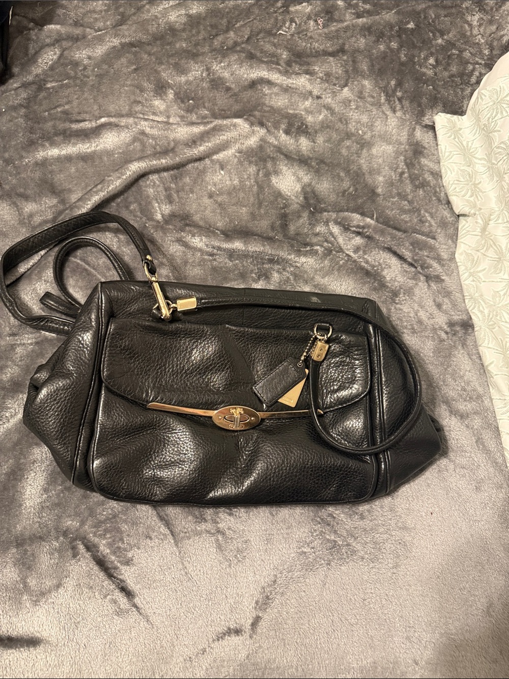 Coach Black Leather Shoulder Bag with Gold Hardware
